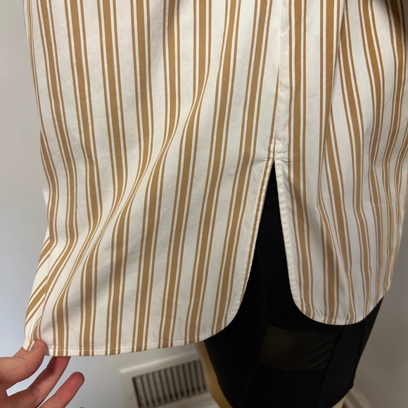 Lafayette 148 New York Tan White Striped Button Down Shirt Blouse M FAB#1Q57 - Picture 5 of 7